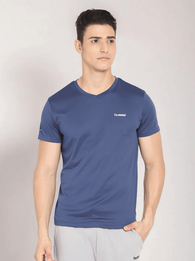 Amero V Neck Half Sleeve Solid Regular fit Polyester T-shirt for Men Comfortable Breathable Fabric Stretchable for Everyday Use Ideal for Yoga Training Gym Running or Performance