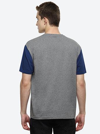 Hue Men's Grey Color Block Boxy T-shirt