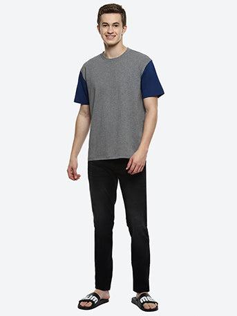 Hue Men's Grey Color Block Boxy T-shirt