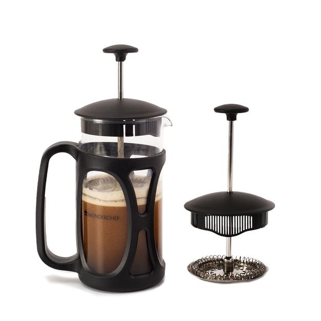 Wonderchef Renewed French Press Coffee & Tea Maker 600 ml | Premium Heat Resistant Borosilicate Glass Carafe in SS Housing | 4 Level Filtration System | SS Plunger with Mesh |  3-4 Cups of Coffee | Brews in Just 3 Minutes | Black | 1 Year Warranty