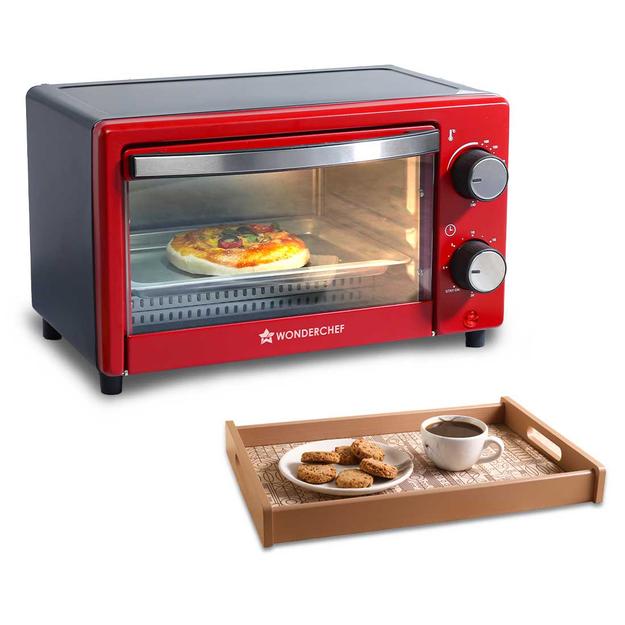 OTG & Wooden Tray Gift Combo | 9L OTG | Bake Breads and Cakes | Time Control upto 60 Mins | Temperature Control upto 250⁰ | Heat Resistant Window, Removable Crumb Tray | 2 Year Warranty