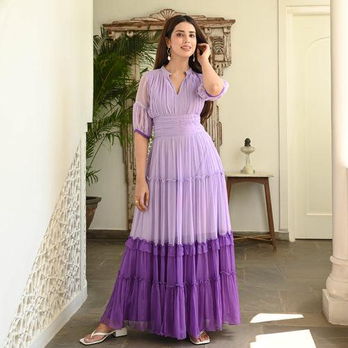 Bunaai Shades Of Purple Chiffon Maxi Dress