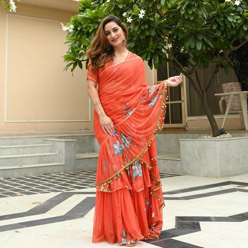 Bunaai Amber Draped Saree with Blouse