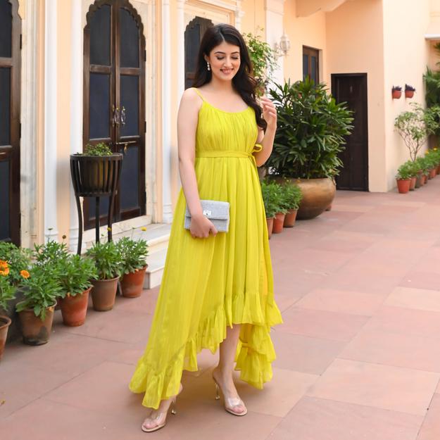 Bunaai Sandy Yellow Green Lurex Dress