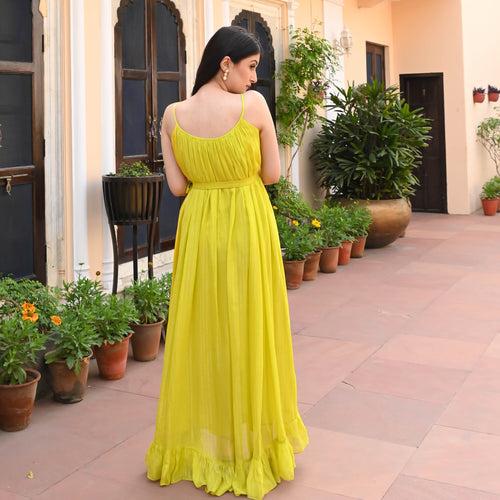 Bunaai Sandy Yellow Green Lurex Dress