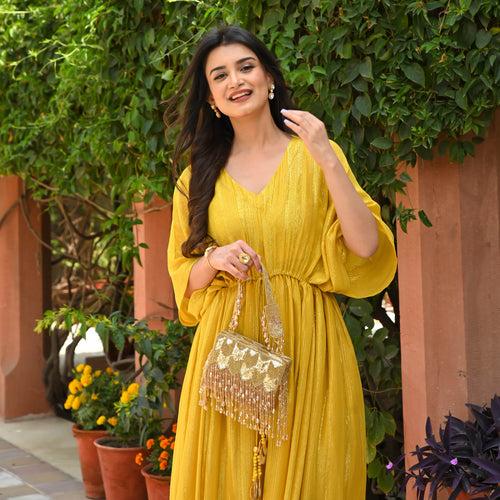 Bunaai Amber Yellow Lurex Dress