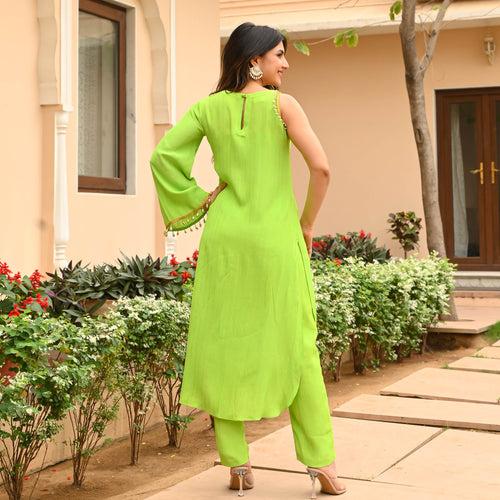 Bunaai Pear Green Lurex Kurta Set