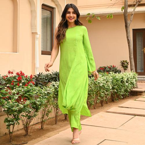 Bunaai Pear Green Lurex Kurta Set