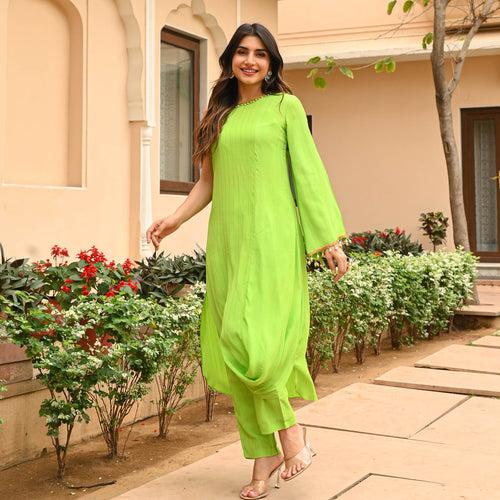 Bunaai Pear Green Lurex Kurta Set