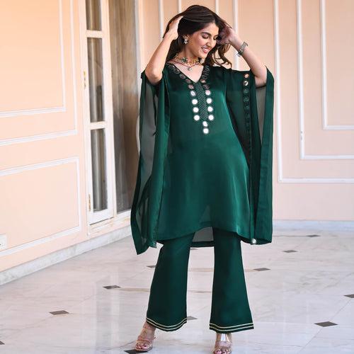 Bunaai Basil Mirror Work Kaftan Set