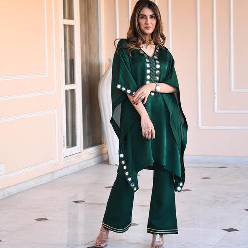 Bunaai Basil Mirror Work Kaftan Set