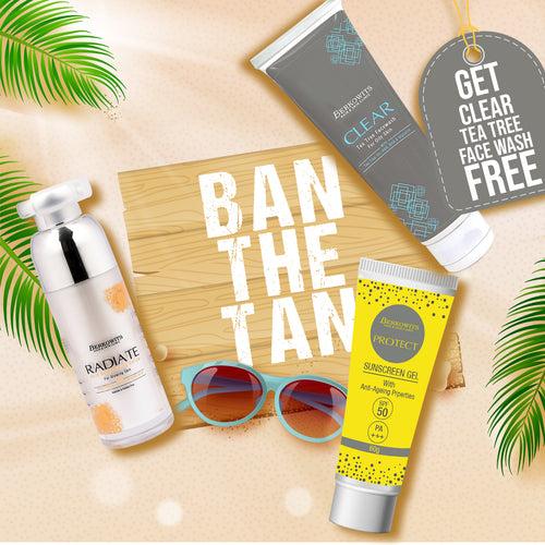 Ban the tan with our latest offer of Berkowits Radiate skin brightening serum and Protect sunscreen With ClearFree Facewash