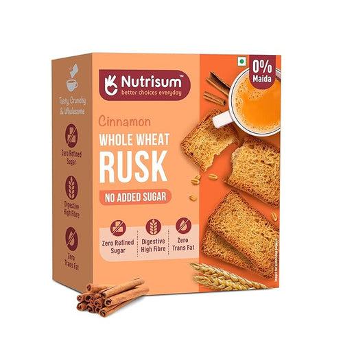 Nutrisum Premium Whole Wheat Rusk Cinnamon Flavour, High Fiber, Refined Sugar Free, Tea Toasts 180 gms (Pack of 2)