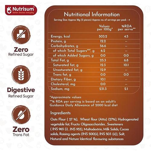 Nutrisum Oats Chocolate Cookies, Digestive High Fibre Choco Orange Biscuit with Oats, Refined Sugar Free 70GMS (Pack of 2)