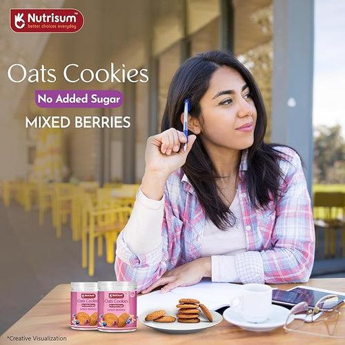 Nutrisum Oats Mixed Berries Cookies, Digestive High Fibre Biscuit with Oats, Refined Sugar Free 70GMS (Pack of 4)