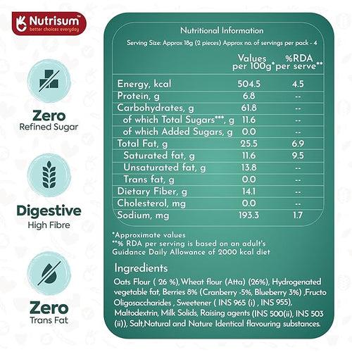 Nutrisum Oats Mixed Nuts Cookies, Digestive High Fibre Biscuit with Oats, Refined Sugar Free 70GMS (Pack of 4)