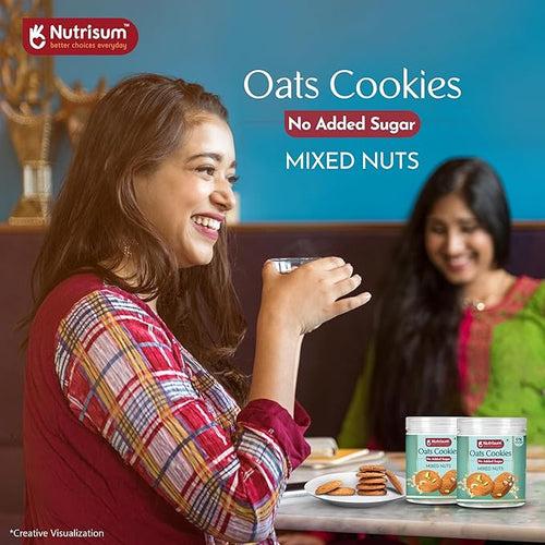 Nutrisum Oats Mixed Nuts Cookies, Digestive High Fibre Biscuit with Oats, Refined Sugar Free 70GMS (Pack of 4)