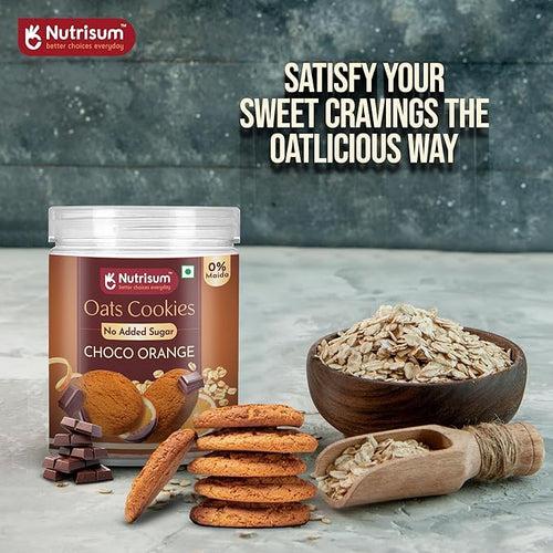 Nutrisum Oats Chocolate Cookies, Digestive High Fibre Choco Orange Biscuit with Oats, Refined Sugar Free 70GMS (Pack of 4)