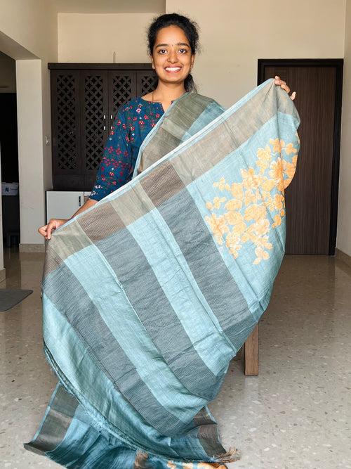 Oyster Bay Green Tussar Silk Saree with Prints