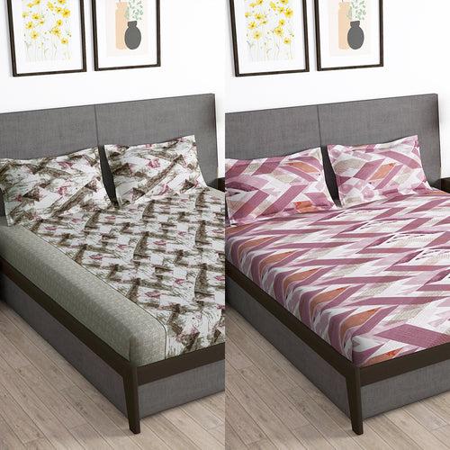 Story@Home 2 Pcs Arena Microfiber Double Bedsheets Combo With 4 Pillow Covers - Brown & Mauve