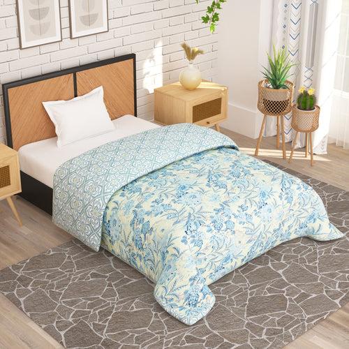 180 GSM Cream Floral Microfiber Fusion Reversible Double / Single Comforter