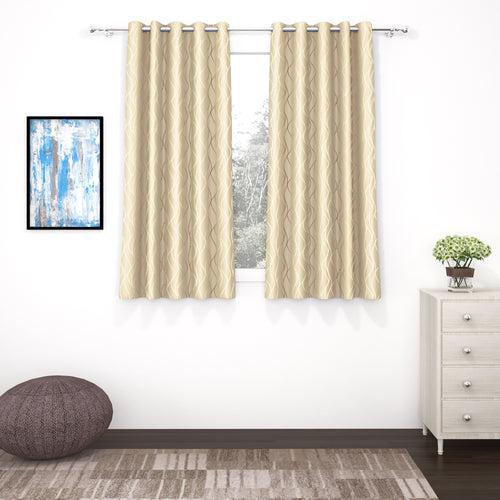 2 Pcs Blackout Foil Beige & Golden Curvy Line Dots Window/Door/Long Door Curtains