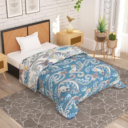 180 GSM Blue Floral Microfiber Fusion Reversible Double / Single Comforter