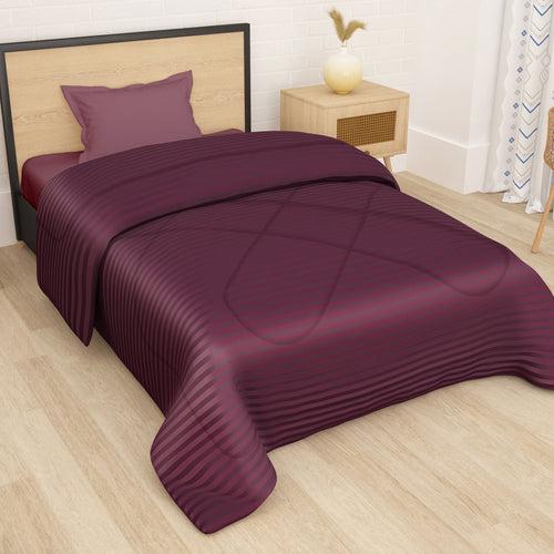 180 GSM Maroon Stripes Microfiber Fusion Reversible Double / Single Comforter