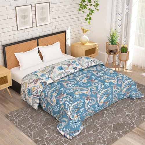 180 GSM Blue Floral Microfiber Fusion Reversible Double / Single Comforter