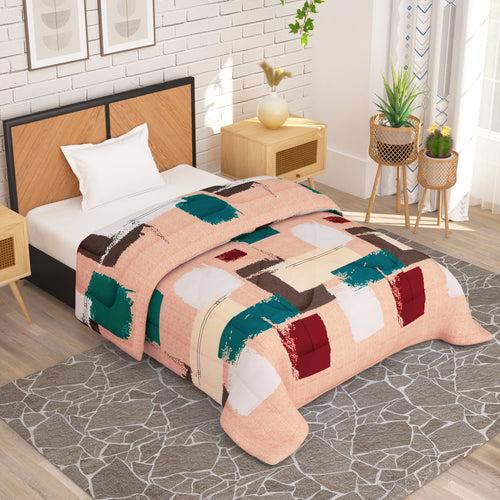 180 GSM Peach Abstract Microfiber Fusion Reversible Double / Single Comforter