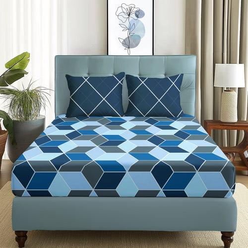 Arena 186 TC TC Blue Double Size Bedsheet With 2 Pillow Cover