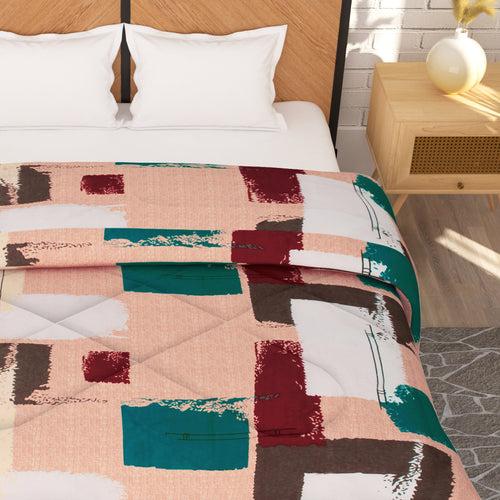 180 GSM Peach Abstract Microfiber Fusion Reversible Double / Single Comforter