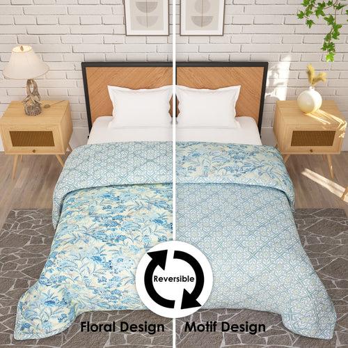 180 GSM Cream Floral Microfiber Fusion Reversible Double / Single Comforter