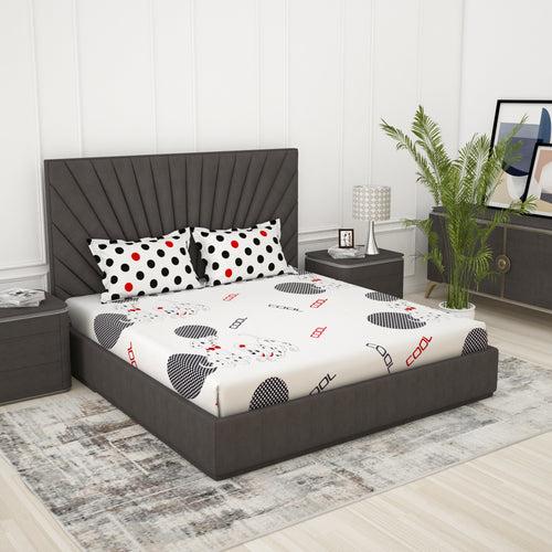 Metro 186 TC 100% Cotton White and Black Cartoon Double Bedsheet