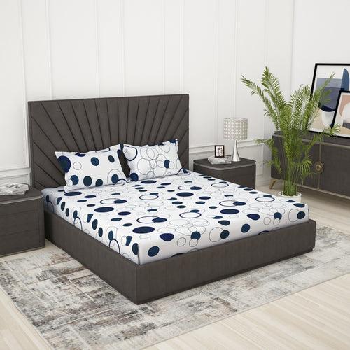 Metro 186 TC 100% Cotton White and Blue Double Bedsheet