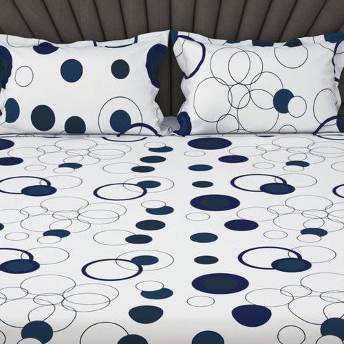 Metro 186 TC 100% Cotton White and Blue Double Bedsheet