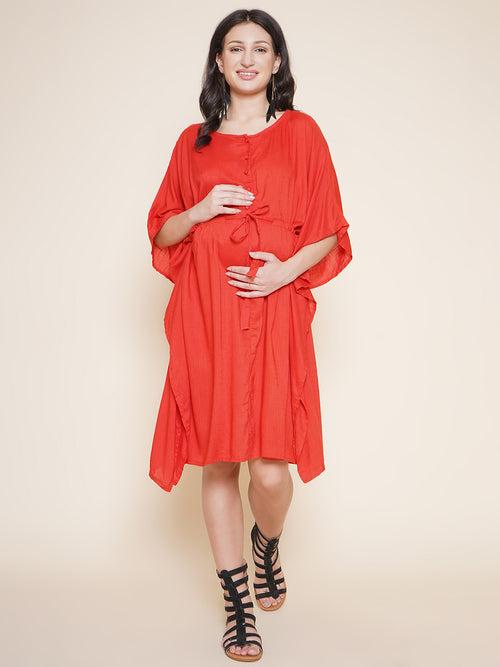Red Maternity and Nursing Kaftan For Mom-to-Be