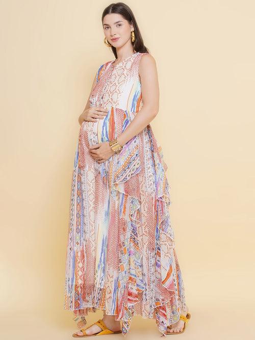 Multicolor Printed Maxi Baby Shower Dress