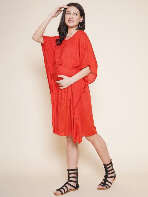 Red Maternity and Nursing Kaftan For Mom-to-Be