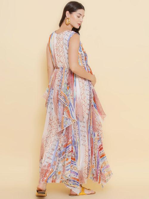 Multicolor Printed Maxi Baby Shower Dress