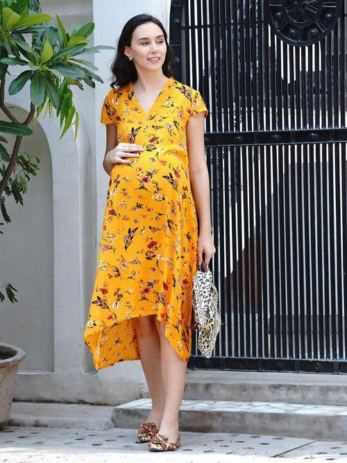 High-Low Yellow Rayon Maternity Dress