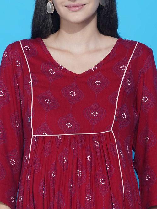 Red Floral A-Line Maternity and Feeding Kurta