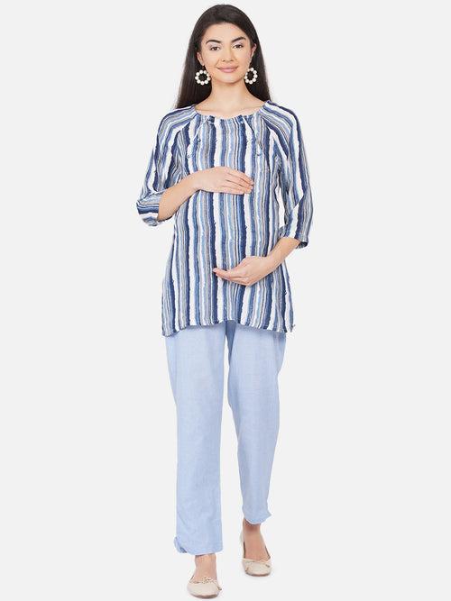 Casual Striped Blue Maternity and Pregnancy Top