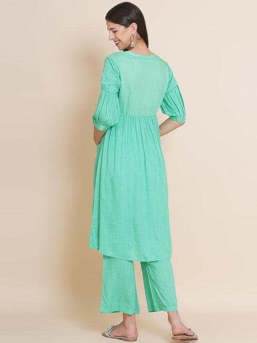 Green Maternity and Nursing Kurta with Palazzo Set