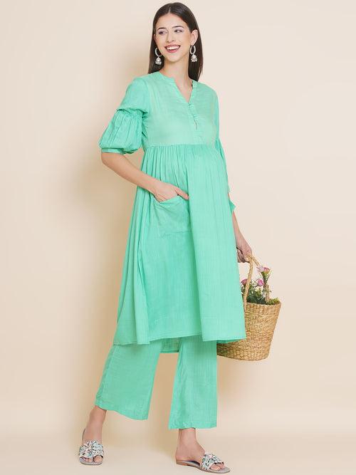 Green Maternity and Nursing Kurta with Palazzo Set