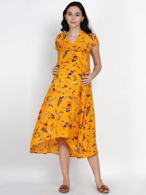 High-Low Yellow Rayon Maternity Dress