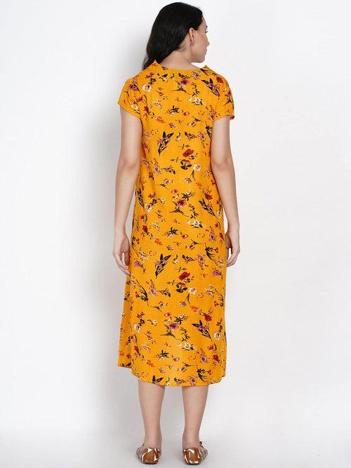 High-Low Yellow Rayon Maternity Dress