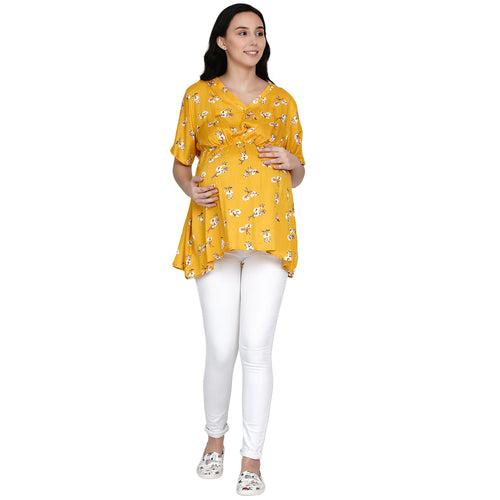 Yellow Floral Print Maternity and Pregnancy Top