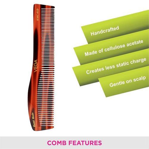 Vega Tortoise Shell Pattern Half Curve Graduated Dressing Comb, Handmade (India's No.1* Hair Comb Brand)for Men and Women, (HMC-01D)