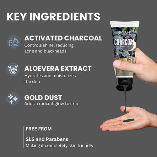 JAQULINE USA Activated Charcoal and Gold Peel Off Face Mask| All Skin Types| Removes Blackheads-100ml